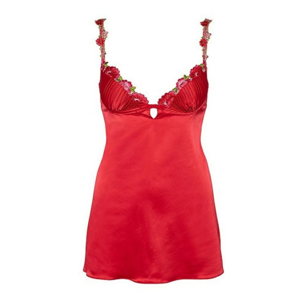 For Love and Lemons Red Floral Embroidered Slip Dress, RARE XXS